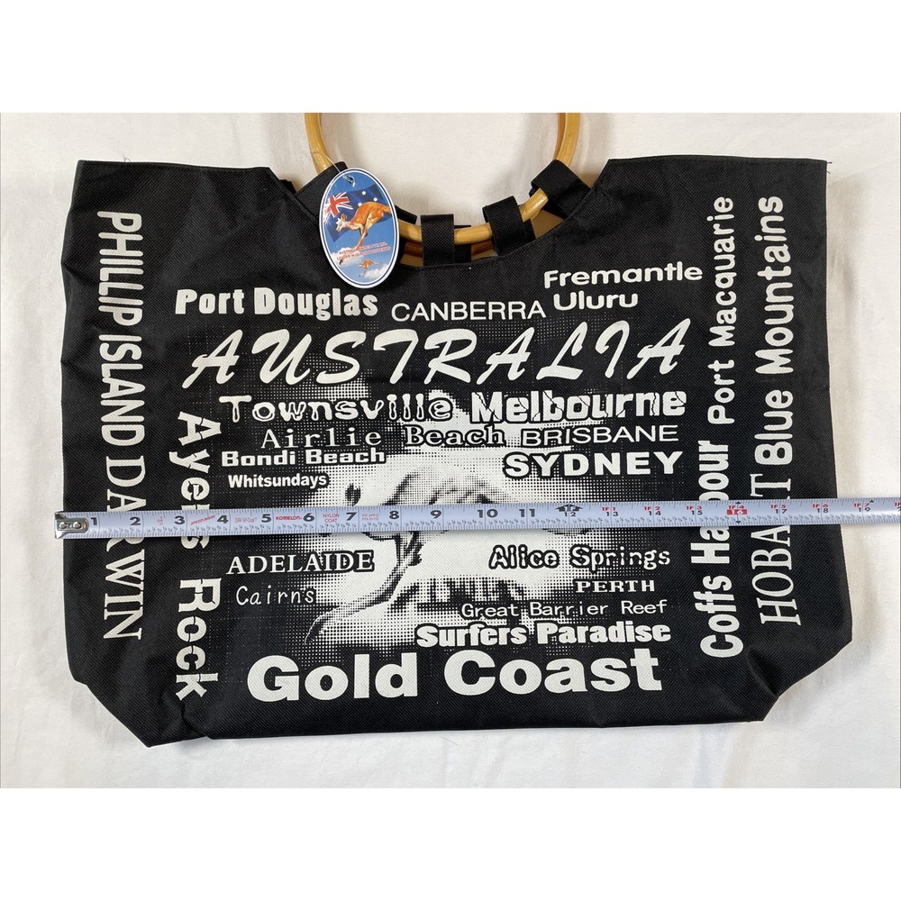 Australia United Shopping Tote Bag Womens Large Black Souvenir Bamboo Handle New - Picture 4 of 8